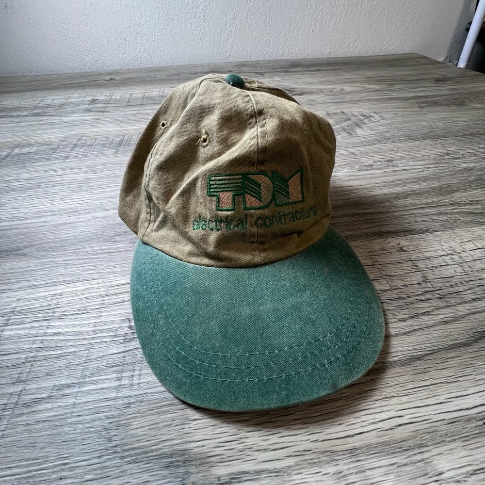 Adams Baseball Cap Mens Khaki Green TDM Electrical Leather Strapback Hat Vintage